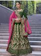 Green Heavy Embroidered Velvet Bridal Lehenga Choli With Dupatta