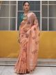 Glamorous Peach Sequins Embroidered Organza Saree With Blouse