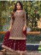 Attractive Beige Thread Embroidered Georgette Palazzo Suit