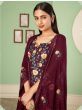 Charming Wine Sequins Embroidered Georgette Palazzo Suit
