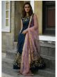 Navy Blue Embroidered Silk Gown With Dupatta