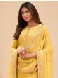 Superior Yellow Floral Georgette Festival Wear Palazzo Suit