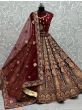 Appealing Maroon Fancy Embroidered Velvet Bridal Lehenga Choli

