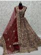 Glamorous Maroon Floral Embroidered Velvet Bridal Lehenga Choli