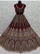 Enchanting Maroon Multi-Thread Embroidered Velvet Lehenga Choli