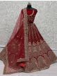 Fascinating Red Multi-Thread Embroidered Velvet Lehenga Choli