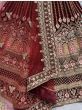 Attractive Maroon Embroidered Wedding Wear Velvet Lehenga Choli