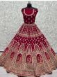 Breathtaking Hot Pink Zari Work Velvet Bridal Lehenga Choli