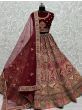 Gorgeous Maroon Fancy Embroidered  Velvet Bridal Lehenga Choli