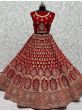 Gorgeous Scarlette Red Mutli-thread Embroidered Velvet Bridal Lehenga Choli