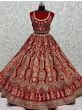 Remarkable Scarlet Red Zari Embroidery Velvet Bridal Lehenga Choli