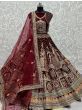 Scrumptious Maroon Zari Embroidery Velvet Bridal Lehenga Choli 