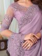 Enchanting Lavender Sequins Embroidery Silk Saree With Blouse
