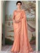 Delightful Peach Thread Embroidery Silk Reception Wear Saree