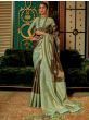 Elegant Brown And Green Zari Weaving Art Silk Wedding Wear Saree
