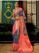 Captivating Blue and Peach Heavy Zari Weaving Art Silk Saree
