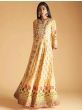 Yellow Floral Printed Maslin Festive Wear Ready To Wear Long Gown