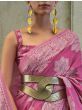 Attractive Pink Chickankari Lucknowi Weaving Silk Saree