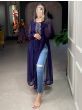 Pretty Navy Blue Embroidered Georgette Festival Wear Nayra Cut Kurti

