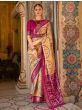 Yellow & Dark Pink Patola Printed Wedding Wear Silk Saree With Blouse