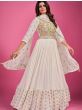Exquisite White Thread Embroidered Silk Gown With Dupatta