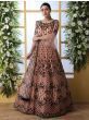 Peach Embroidered Net Party Wear Gown With Dupatta