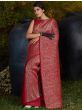 Maroon Pleated  Foil Work Silk Party Wear Half-Half Saree With Blouse