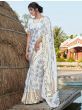 White Floral Foil Printed Silk Wedding Wear Saree
