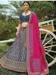 Blue & Pink Sequin Banarasi Silk Bridal Lehenga Choli