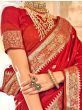 Spectacular Red Zari Weaving Satin Bridal Saree With Blouse
