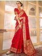 Spectacular Red Zari Weaving Satin Bridal Saree With Blouse