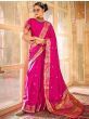 Captivating Pink Zari Weaving Satin Festival Wear Saree With Blouse