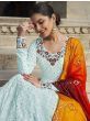 Desirable Sky Blue Sequines Georgtte Party Wear Gown With Dupatta