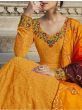 Cherishing Yellow Embroidery Georgette Readymade Festive Gown With Dupatta