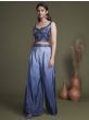 Prodigious Blue Chinon Ready-Made Crop Top Palazzo With Shrug
