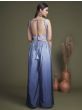 Prodigious Blue Chinon Ready-Made Crop Top Palazzo With Shrug
