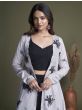 Marvelous Black Plain Silk Ready-Made Crop Top Palazzo With Jacket