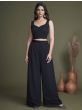 Marvelous Black Plain Silk Ready-Made Crop Top Palazzo With Jacket