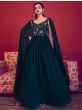 Attractive Teal Blue Thread Embroidery Georgette Ready-Made Gown