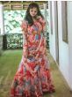Fascinating Peach Floral Print Georgette Ready-to-wear Party Gown