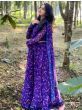 Glamorous Blue Floral Printed Georgette Ready-Made Gown With Belt
