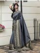 Grey Banarasi Silk Festival Wear Saree With Blouse 