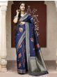 Blue Rose Floral Weaving Banarasi Silk Festive Saree