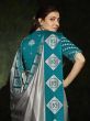 Captivating Grey Embroidery Silk Party Wear Saree