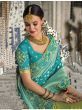 Outstanding Blue & Green Embroidered Silk Wedding Wear Saree (Default)