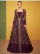 Captivating Wine Embroidered Chinon Ready Made Gown With Jacket

