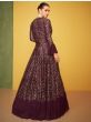 Captivating Wine Embroidered Chinon Ready Made Gown With Jacket
