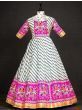 Awesome White And Pink Zari Weaving Jacquard Ready-Made Gown