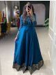 Dazzling Firozi Blue Zari Weaved Silk Party Wear Gown