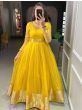 Impressive Sunshine Yellow Zari Weave Organza Festival Wear Gown